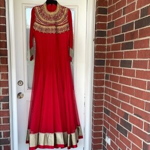 Luxurious Red and Gold Long Sleeve Dress